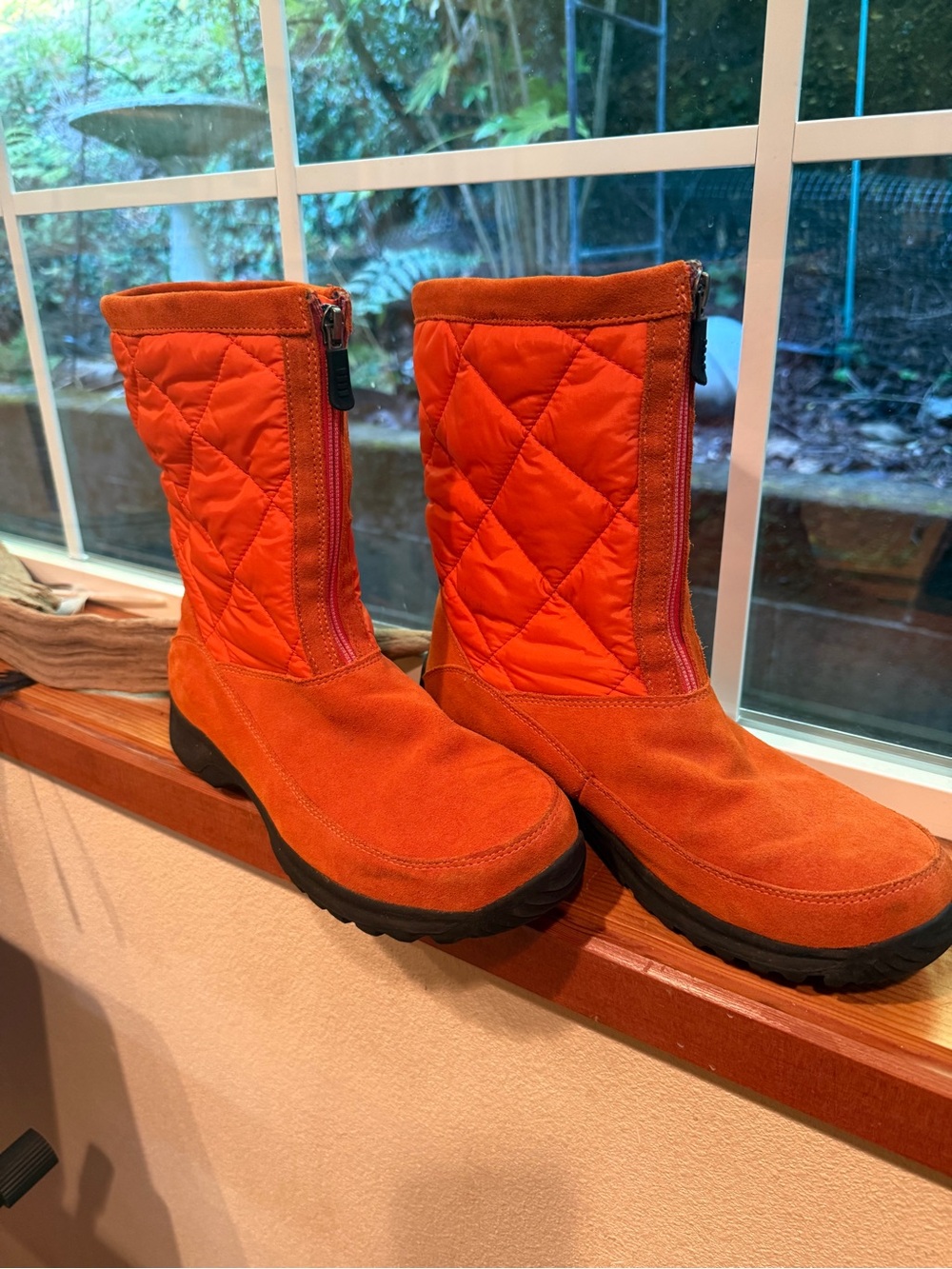 Rare Vintage Lands' End Orange Quilted Suede Front Zip Winter Boots 9.5